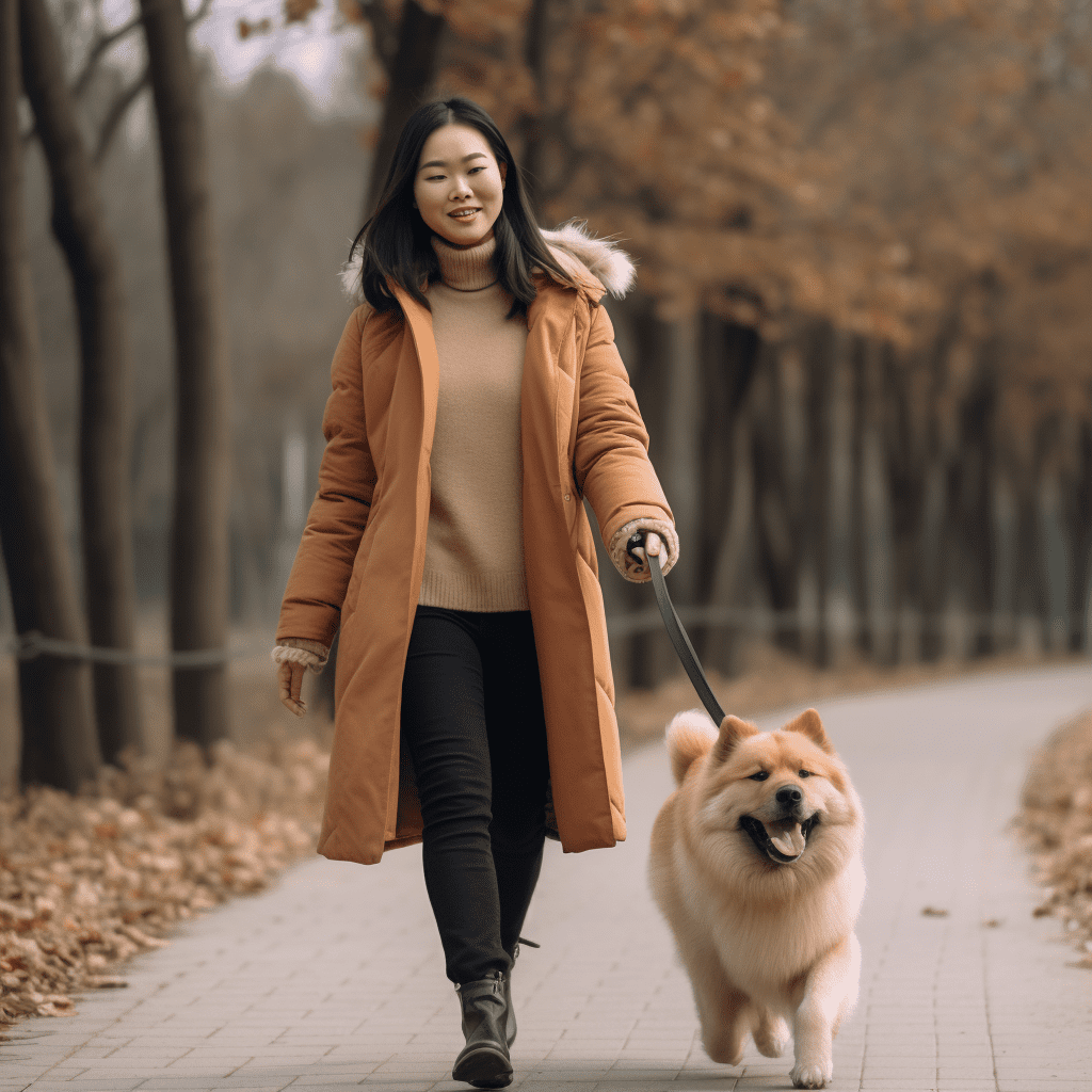 A woman walking a dog